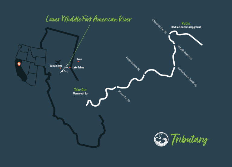 Lower Middle Fork American River Rafting Map with Rapids