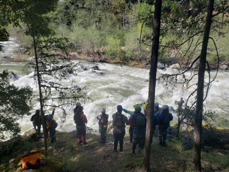 Scouting rapids on the Burnt Ranch Gorge